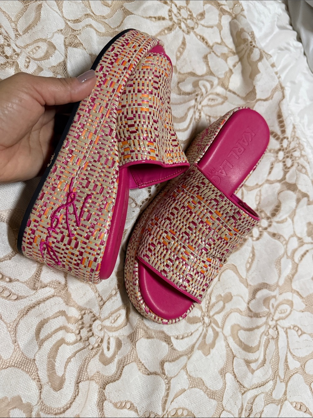Karla Pink Woven Slide Sandals